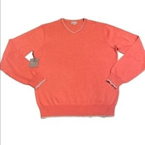 Hickey Freeman Mens Coral VNeck long sleeve sweater NWT Sz Large
